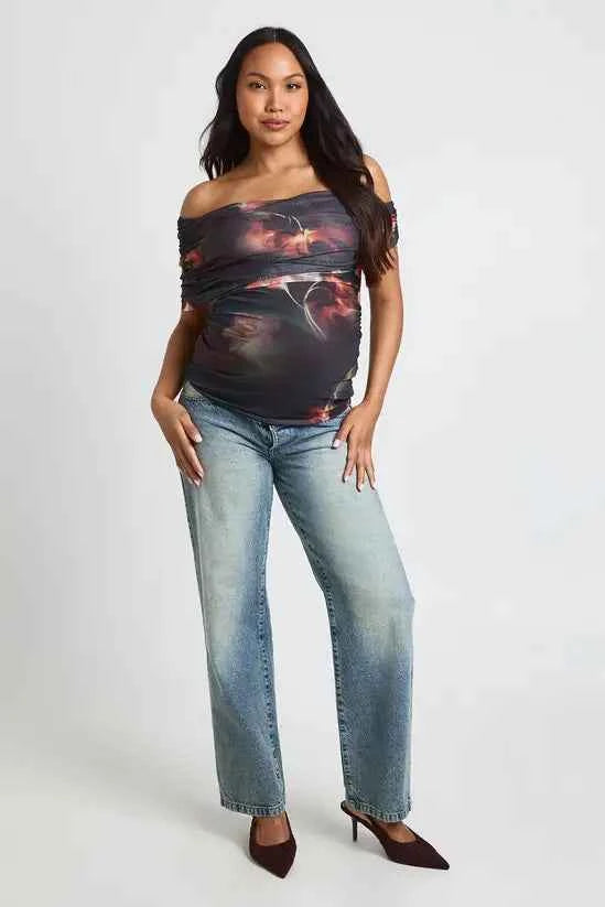 boohoo Maternity Printed Asymmetric Ruched Top