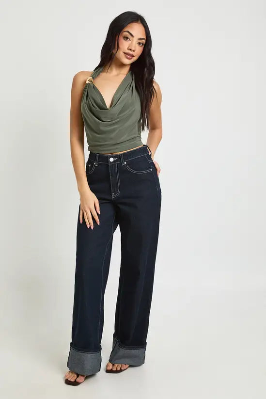 boohoo Cowl Neck Trim Halter Top