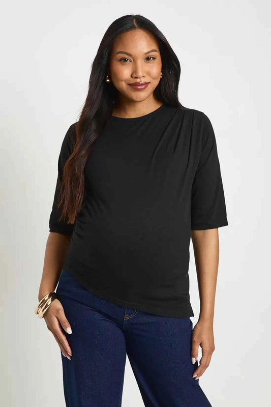 boohoo Maternity Asymmetric Hem Cinched Waist 3/4 Sleeve T-shirt