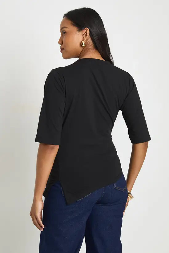 boohoo Maternity Asymmetric Hem Cinched Waist 3/4 Sleeve T-shirt