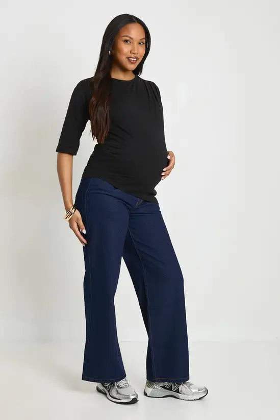 boohoo Maternity Asymmetric Hem Cinched Waist 3/4 Sleeve T-shirt