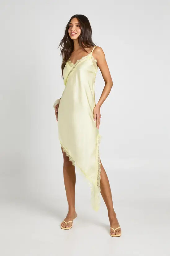 boohoo Satin & Lace Asymmetric Slip Dress