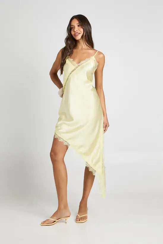 boohoo Satin & Lace Asymmetric Slip Dress