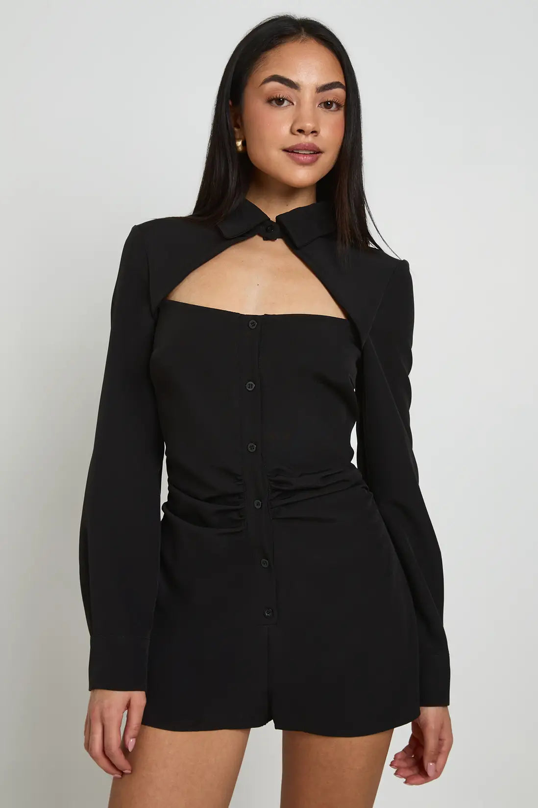 boohoo Cut Work Collar Detail Tailored Playsuit