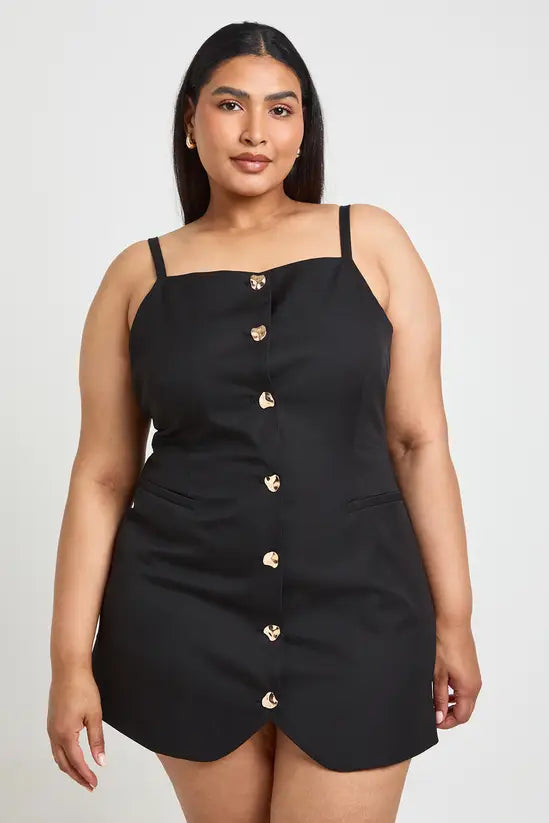 boohoo Plus Gold Button Waistcoat Dress