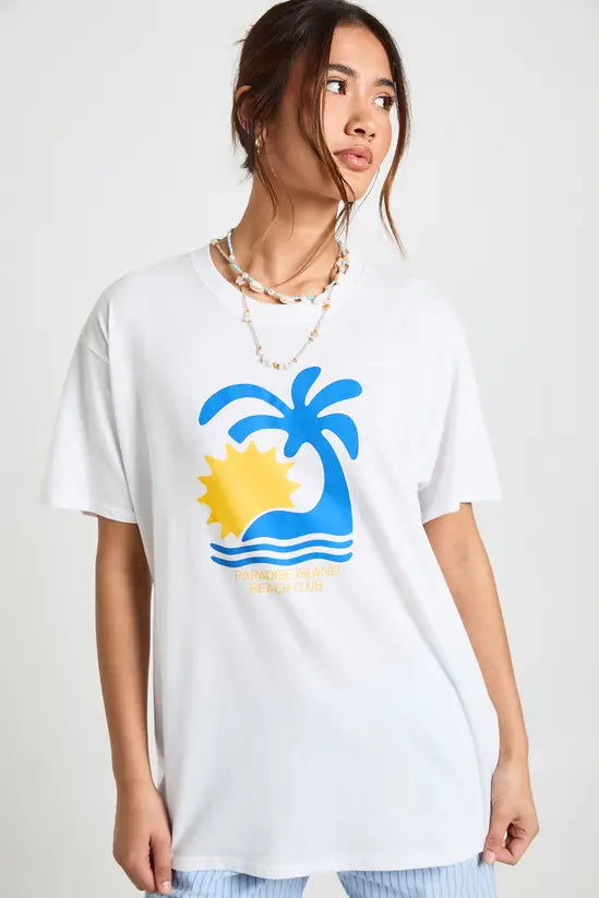 boohoo Paradise Island Beach Club Graphic Oversized Tshirt