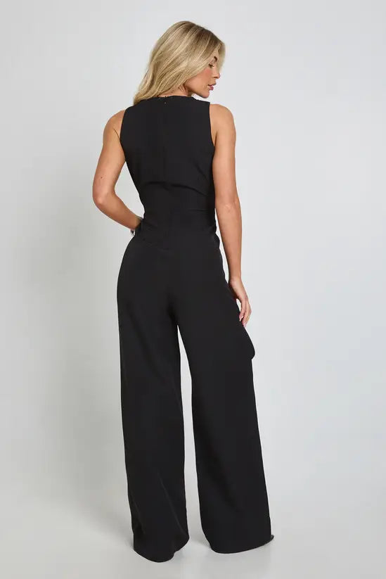 boohoo Wrap Waist Gold Trim Wide Leg Jumpsuit