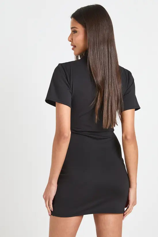 boohoo Slinky Cap Sleeve Gold Trim Wrap Waist Mini Dress