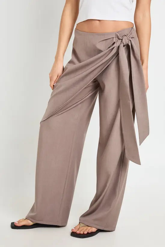boohoo Marl Overlay Tie Wide Leg Tailored Trousers