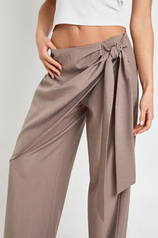 boohoo Marl Overlay Tie Wide Leg Tailored Trousers