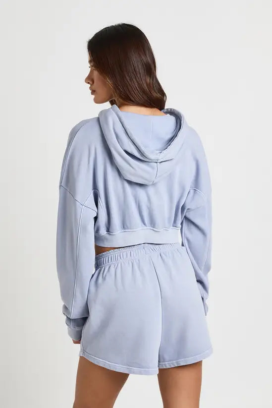boohoo Washed Zip Through Hoodie And Henley Short Tracksuit