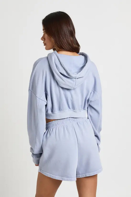 boohoo Washed Zip Through Hoodie And Henley Short Tracksuit