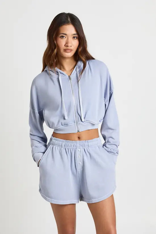 boohoo Washed Zip Through Hoodie And Henley Short Tracksuit