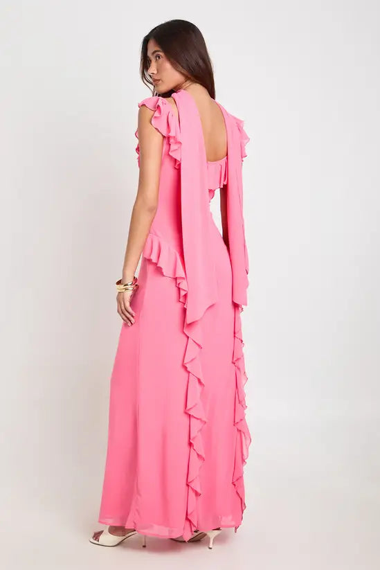 boohoo Ruffle Detail Maxi Dress With Scarf