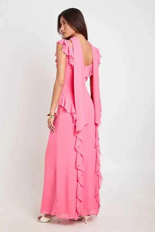 boohoo Ruffle Detail Maxi Dress With Scarf