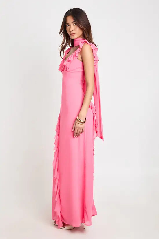 boohoo Ruffle Detail Maxi Dress With Scarf