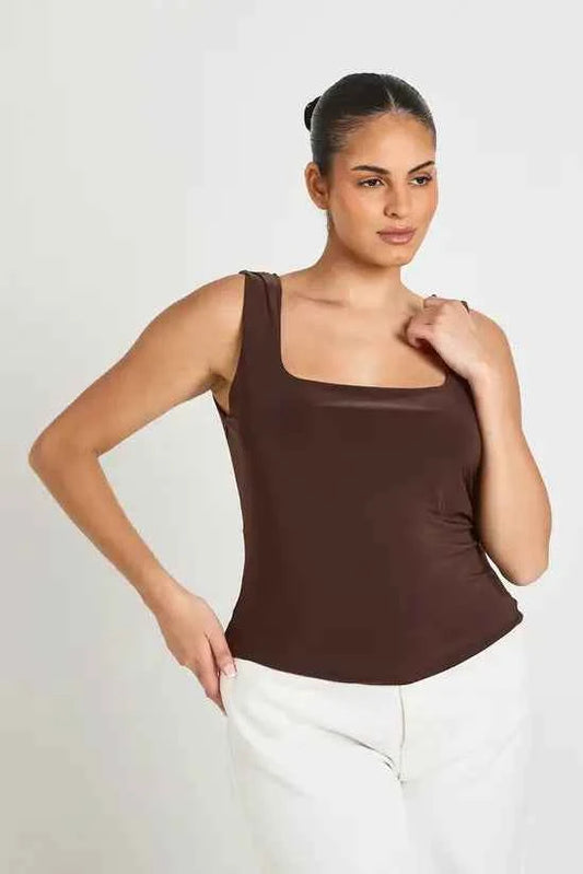 boohoo Plus Double Layer Slinky Square Neck Crop Top