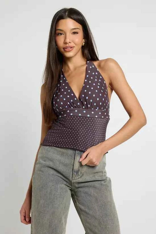 boohoo Mix Polka Dot Halter Neck Top