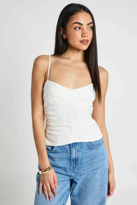 Boohoo - Bengaline Ruched Side Strappy Corset Top