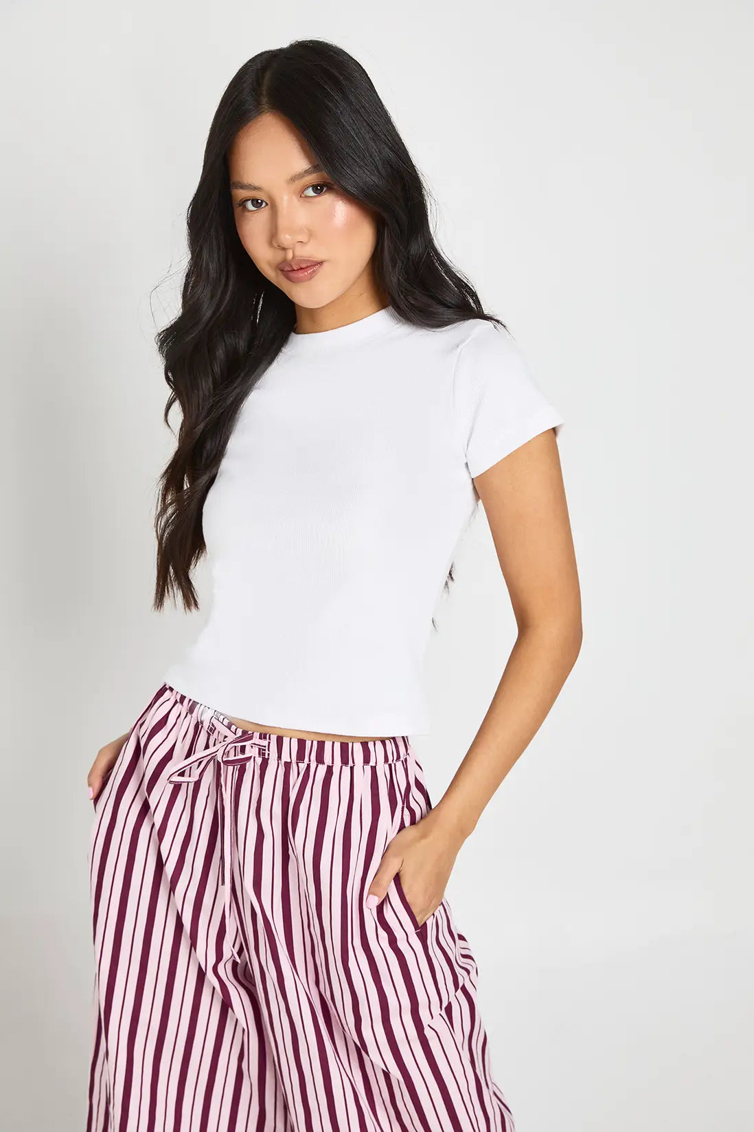 boohoo Petite Basic Rib Short Sleeve Fitted Top
