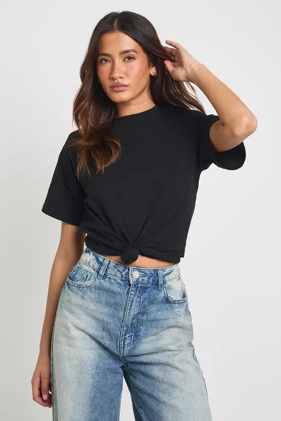 boohoo Shoulder Pad Knot Hem T-Shirt