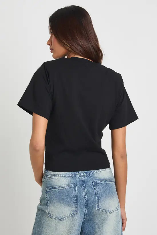 boohoo Shoulder Pad Knot Hem T-Shirt