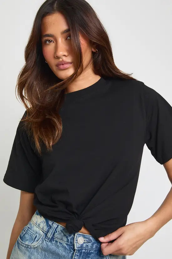 boohoo Shoulder Pad Knot Hem T-Shirt