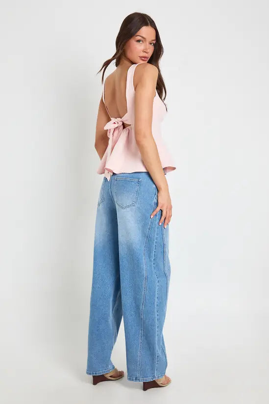 boohoo Crepe Tie back Racer Neck Top