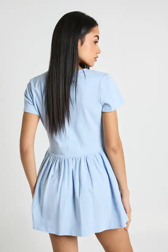 boohoo Cotton Cinched Waist Cap Sleeve Skater Dress