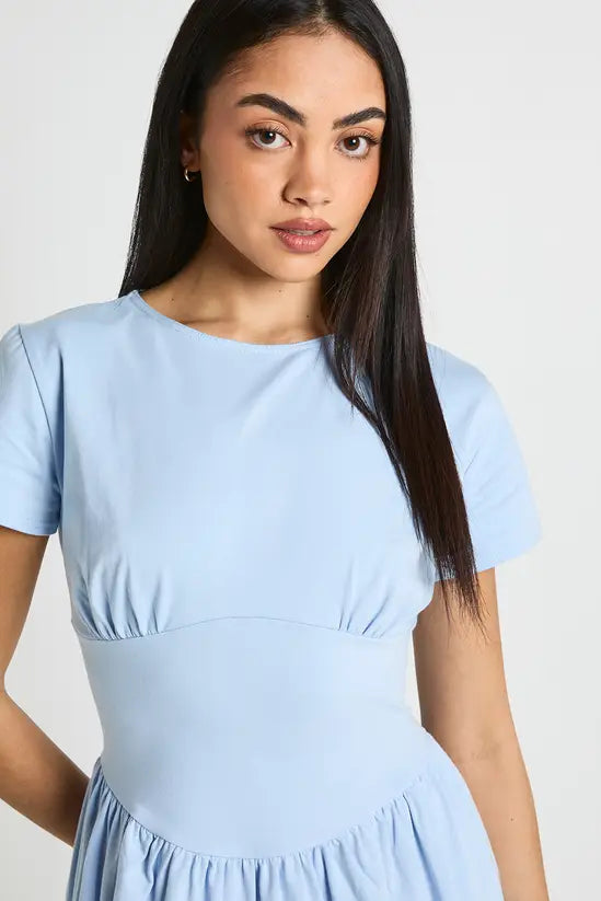 boohoo Cotton Cinched Waist Cap Sleeve Skater Dress