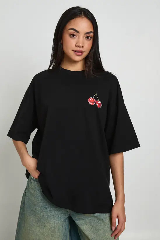 boohoo Cherry Print Front and Back Printed T-Shirt