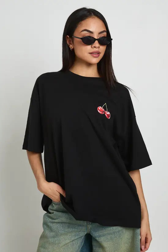 boohoo Cherry Print Front and Back Printed T-Shirt