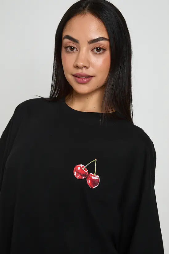 boohoo Cherry Print Front and Back Printed T-Shirt