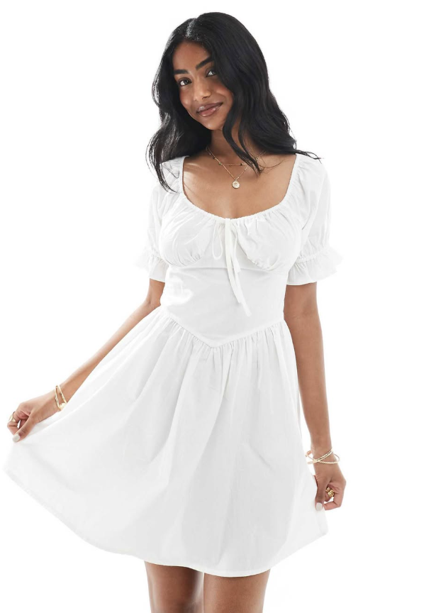 Weednesday Girl - puff sleeve mini dress in white