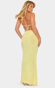Sleeveless Plunge Front Cut Out Maxi Dress In Yellow Slinky