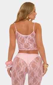 Ego - Low Rise Flared Detail Trousers and Top In Pink Lace SET