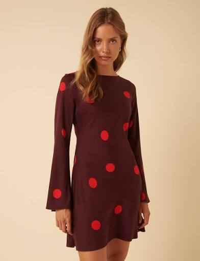 Nobody's child romy flare sleeve mini dress in burgundy