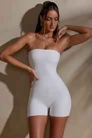 Oh-polly - Bandeau Neckline Short Unitard in White