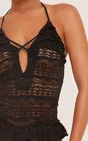 Ego - halterneck cross strap all over frill detail playsuit