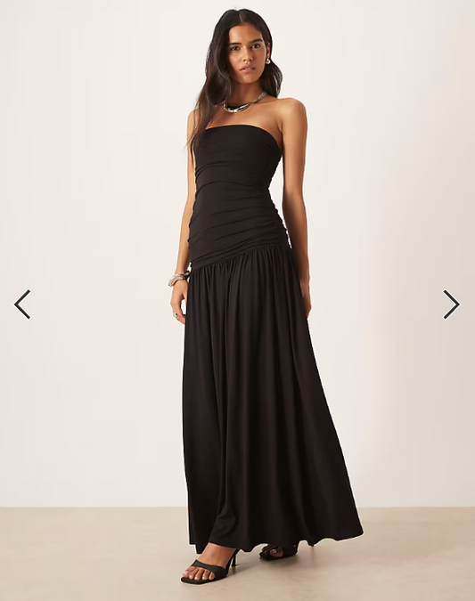 Gina Tricot jersey dropped waist midi dress in black