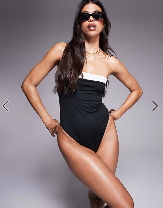 ASOS DESIGN Connie contrast smoothing bandeau swimsuit in black