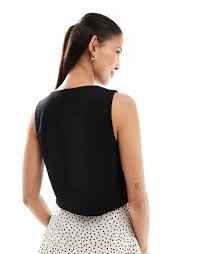 Miss Selfridge linen blend tie front waistcoat in black