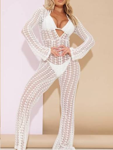 Prettylittlrthing - beach jumpsuit in crochet white