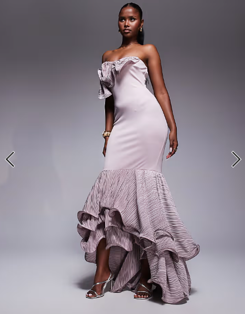 ASOS DESIGN Premium maxi dress with plisse ruffle detailing in blush scuba-style fabric