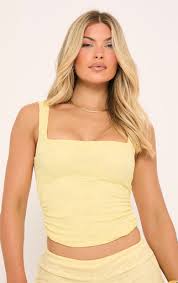 Ego - Square Neck Corset Top In Yellow Lace