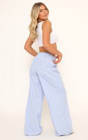 Ego - high waist tie detail wide leg trousers in blue stripe