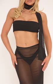 Ego - Mid Rise Maxi Skirt With Matching Scarf In Black Mesh