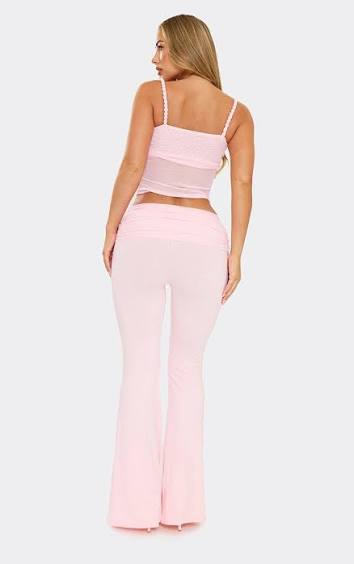 Ego - Rope Detail Bralet Top And Flared Trouser Co-Ord Set In Baby Pink