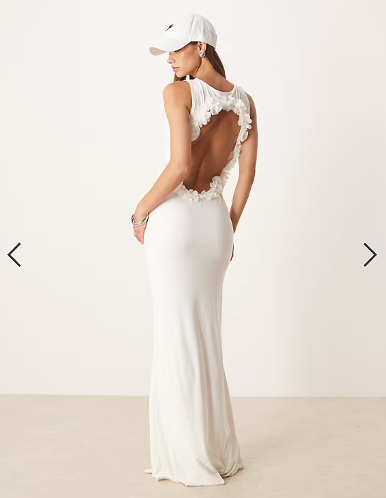 ASOS DESIGN sleeveless with open back with flower trim maxi dress in white