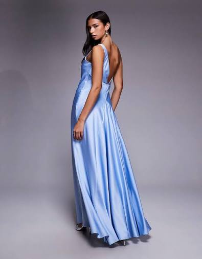 Jarlo Gwen satin one shoulder full skirt maxi dress in blue